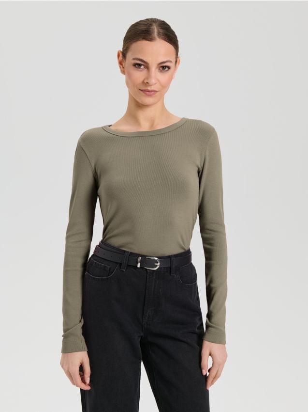 Sinsay - Tričko s dlhými rukávmi - khaki