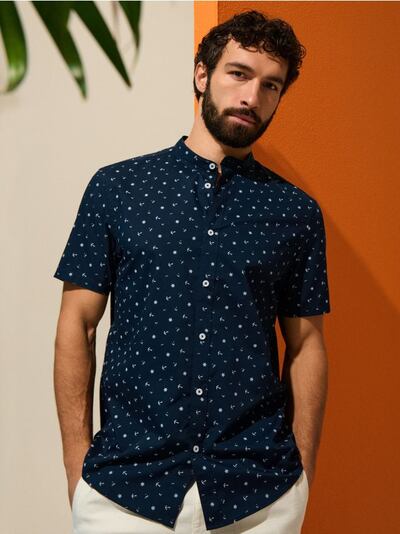 Рубашка regular fit с воротником-стойкой