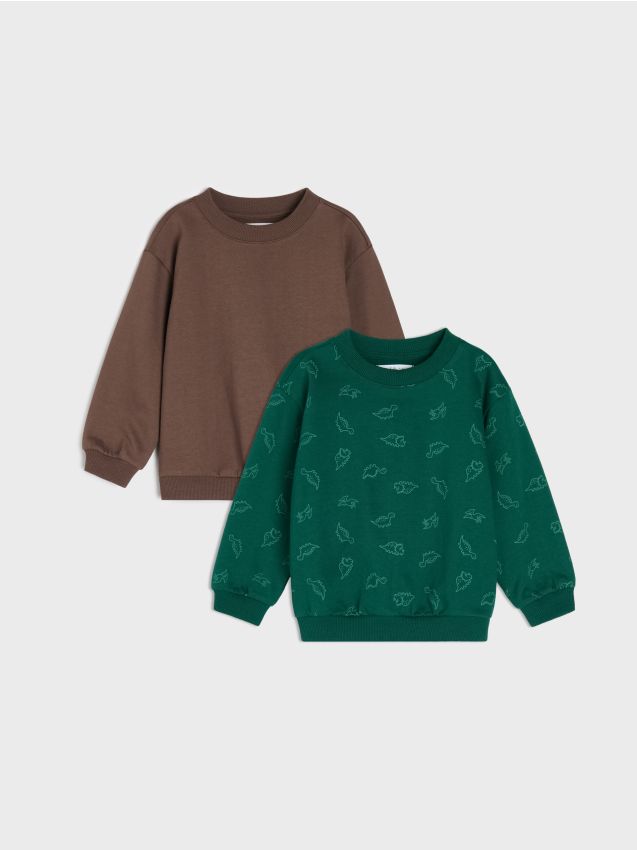 Sinsay - Hanorace crewneck din bumbac cu motiv dinozauri 2 pack - maro