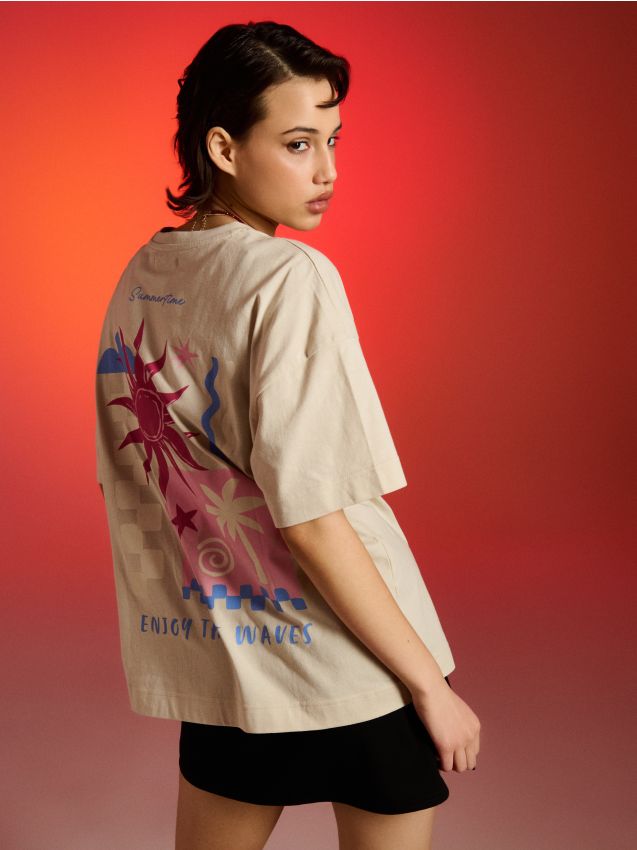 Maglietta in cotone con stampa estiva - nude