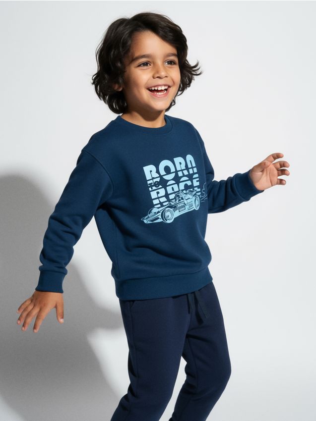 Sinsay - Bluză crewneck cu imprimeu - bleumarin