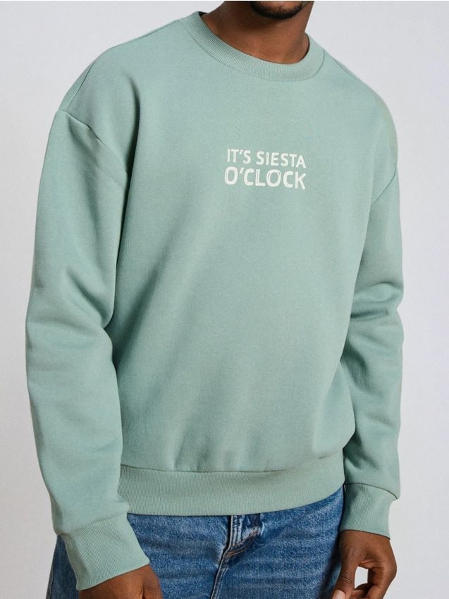 Sinsay - Bluză crewneck cu imprimeu - verde-mentă