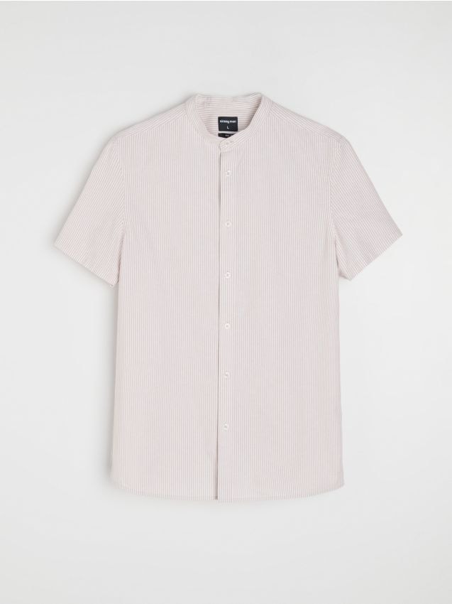 Sinsay - Bawełniana koszula w paski - beżowy