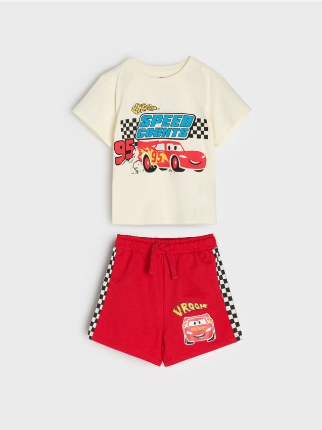 Sinsay - Set cu tricou și pantaloni din French Terry Cars - carmin