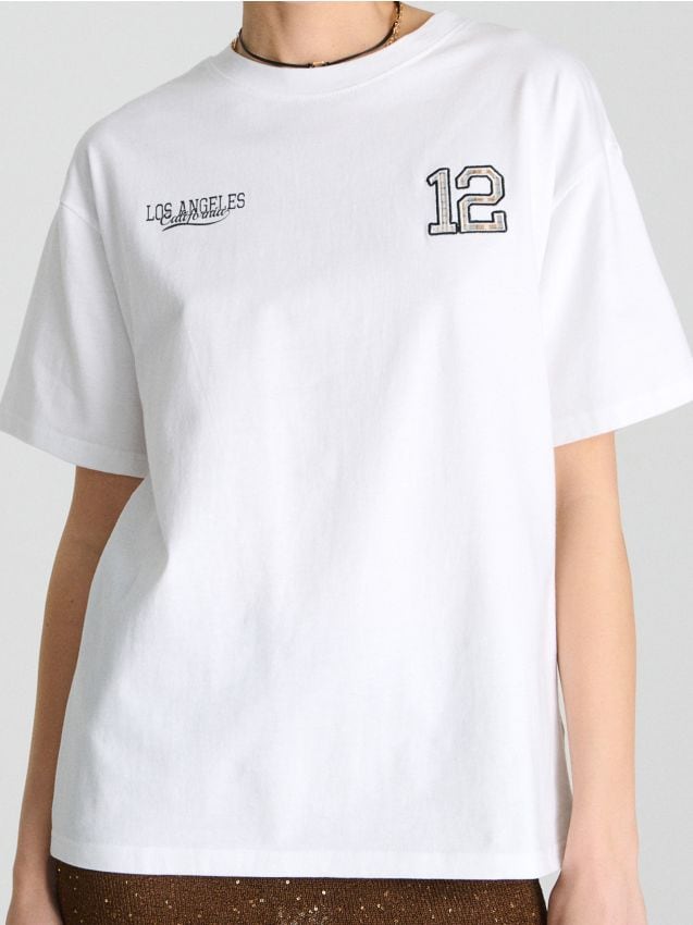 Sinsay - Tricou cu inscripție - crem