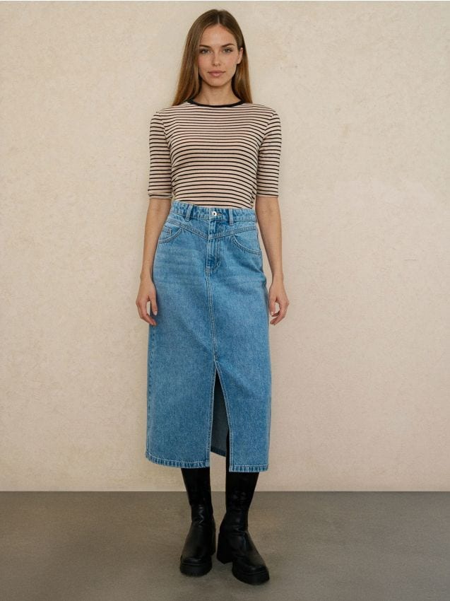 Sinsay - Spódnica jeansowa z efektem sprania - niebieski