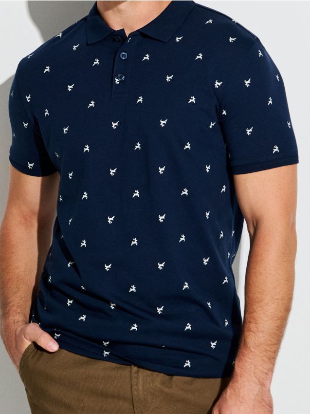 Sinsay - Tricou polo din bumbac - bleumarin