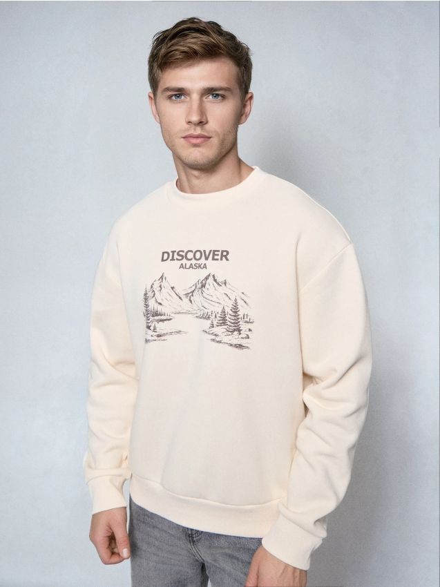 Sinsay - Bluza crewneck z nadrukiem - beżowy