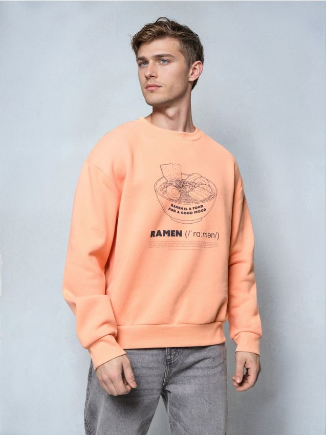 Sinsay - Bluza crewneck z nadrukiem - pomarańczowy
