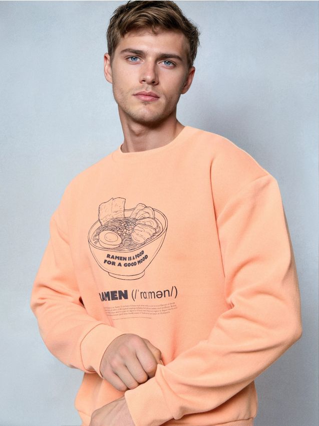 Sinsay - Bluza crewneck z nadrukiem - pomarańczowy