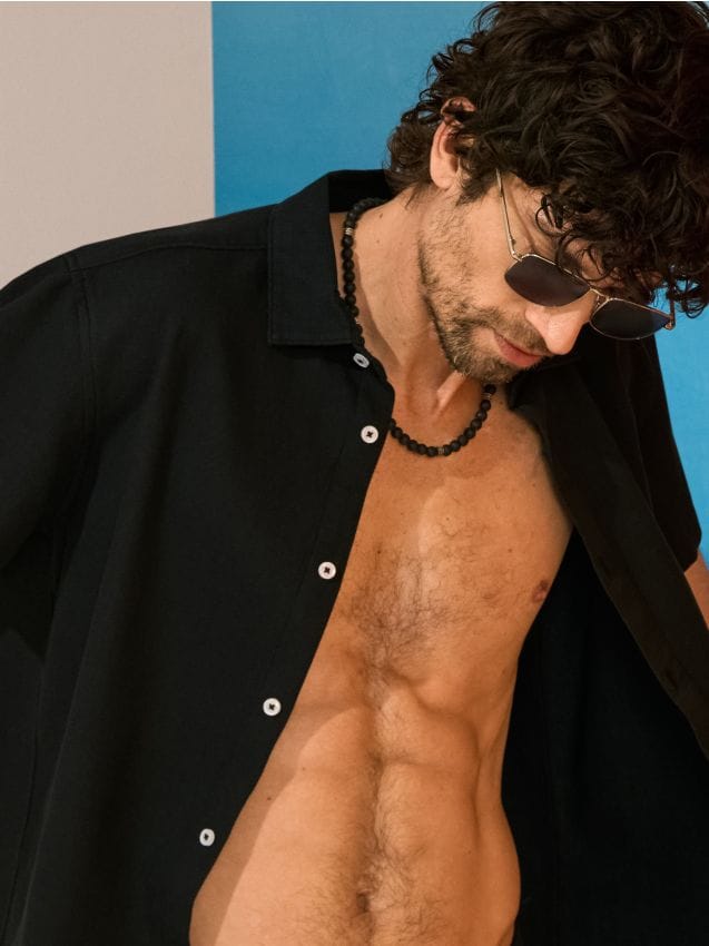 Sinsay - Bawełniana koszula z krótkim rękawem - czarny