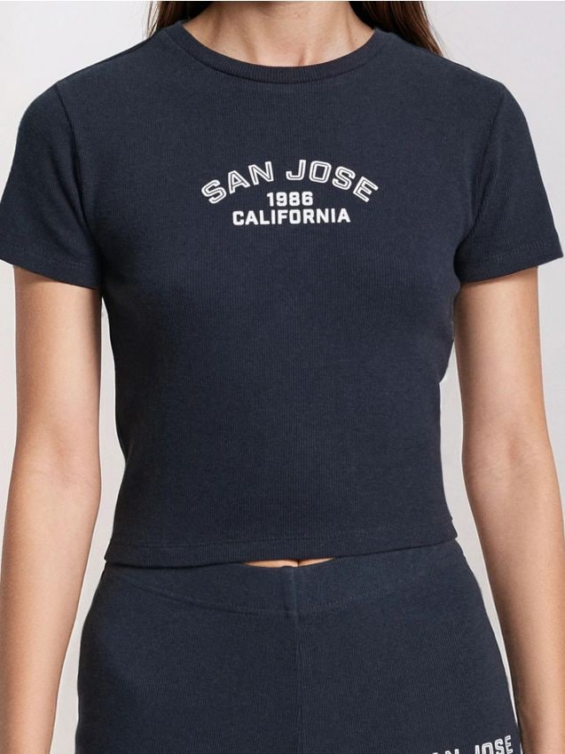 Sinsay - Tricou cu inscripție - albastru