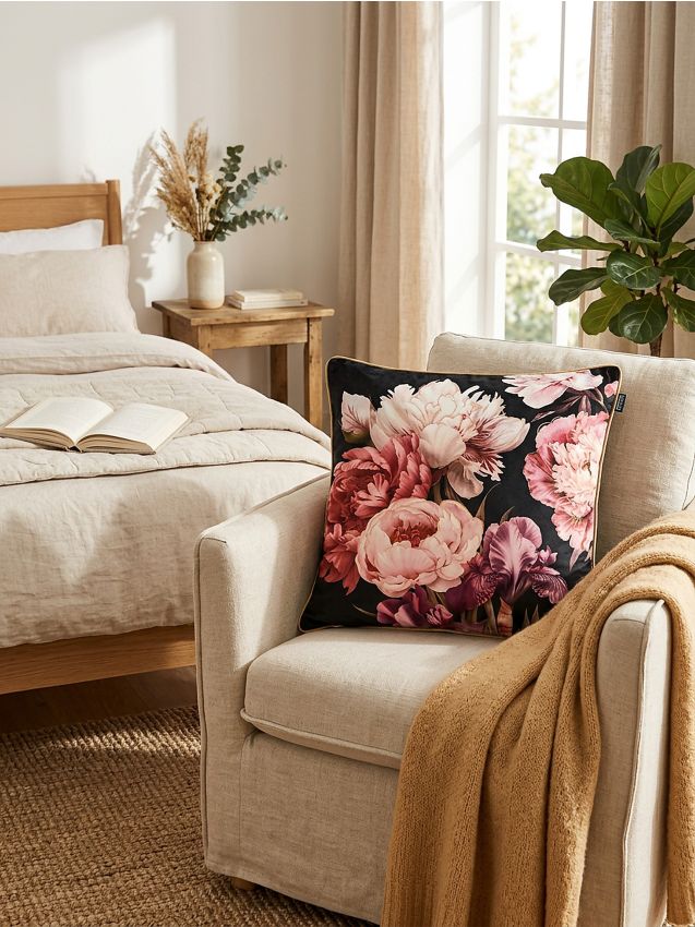 Sinsay - Față de pernă cu model floral - negru