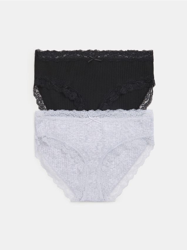 Sinsay - Bawełniane majtki hipster z koronką 2 pack - wielobarwny