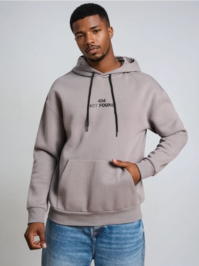 Sinsay - Bluza hoodie z napisem - szary