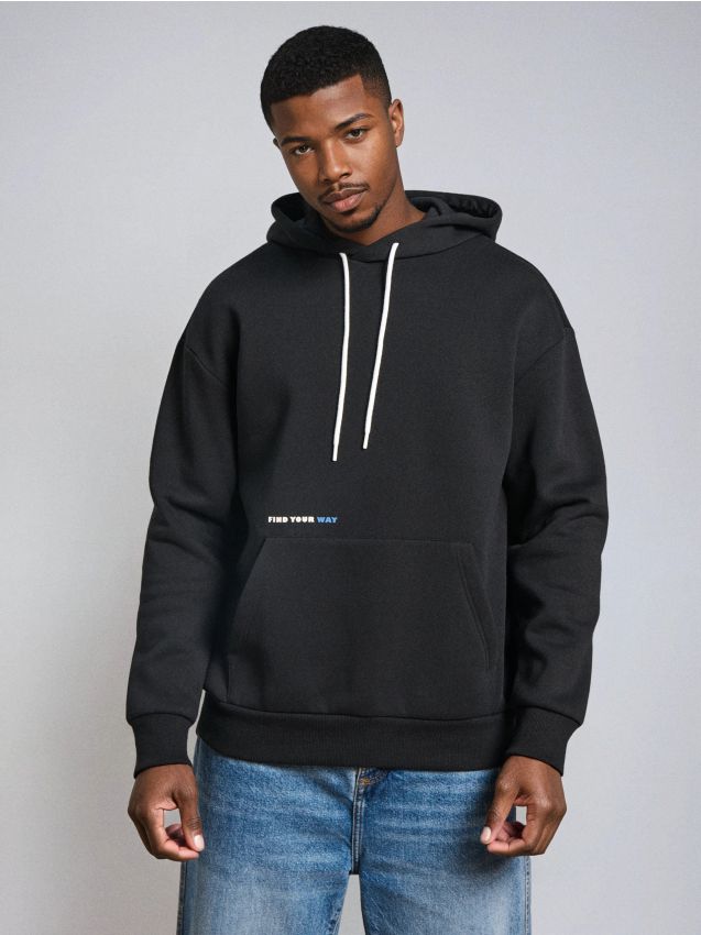 Sinsay - Bluza hoodie z napisem - czarny