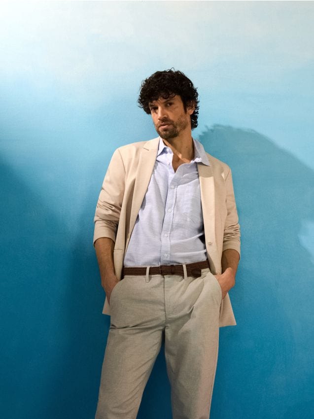 Sinsay - Bawełniana koszula z krótkim rękawem - błękitny