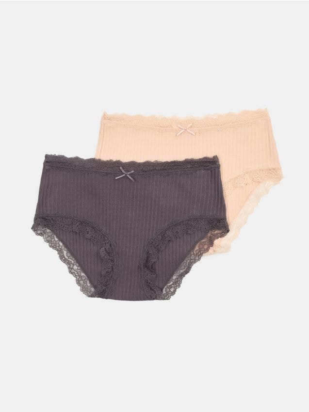 Sinsay - Bawełniane prążkowane majtki hipster z koronką 2 pack - wielobarwny