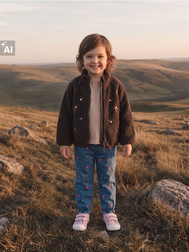 Sinsay - Geacă teddy cu flori brodate - maro