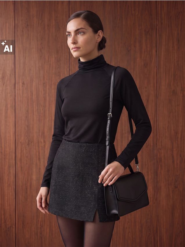 Sinsay - Fustă-pantalon scurt din material lucios - negru