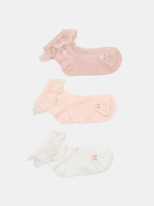 Sinsay - Șosete cu volănaș din dantelă – set de 3 - roz-pastel