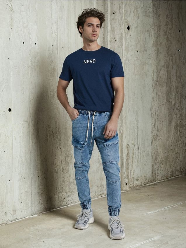 Sinsay - Pantaloni jogger slim fit - bleumarin