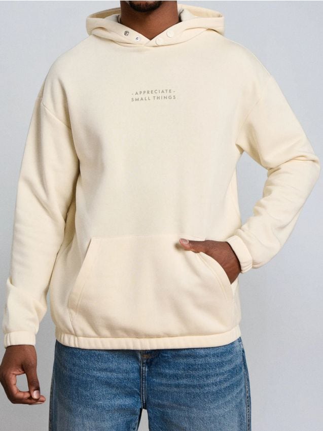Sinsay - Bluza hoodie z napisem - beżowy