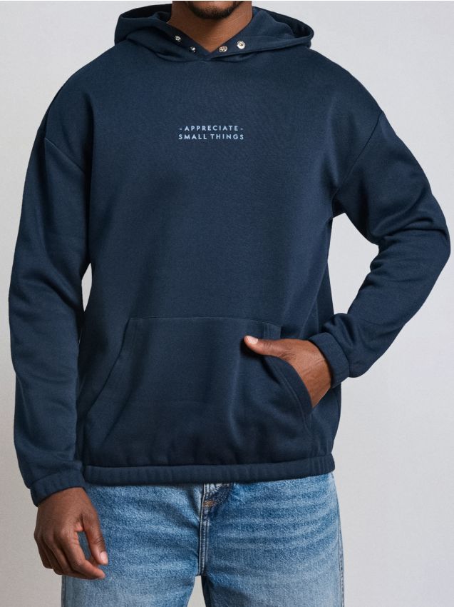 Sinsay - Hanorac tip hoodie cu inscripție - bleumarin