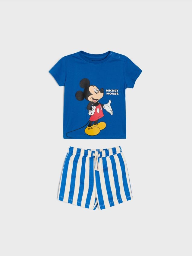 Sinsay - Compleu cu tricou și pantaloni scurți Mickey Mouse - mid blue
