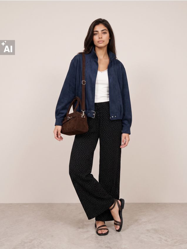 Sinsay - Pantaloni wide leg cu buline - negru