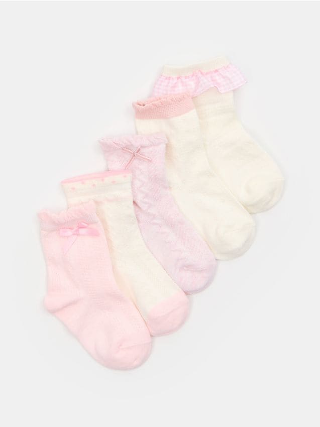 Sinsay - Șosete pentru bebeluși cu volan și fundă – set de 5 - roz-pastel