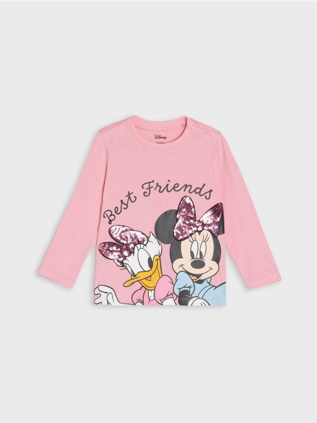 Sinsay - Koszulka z długimi rękawami zdobiona cekinami Minnie Mouse - różowy