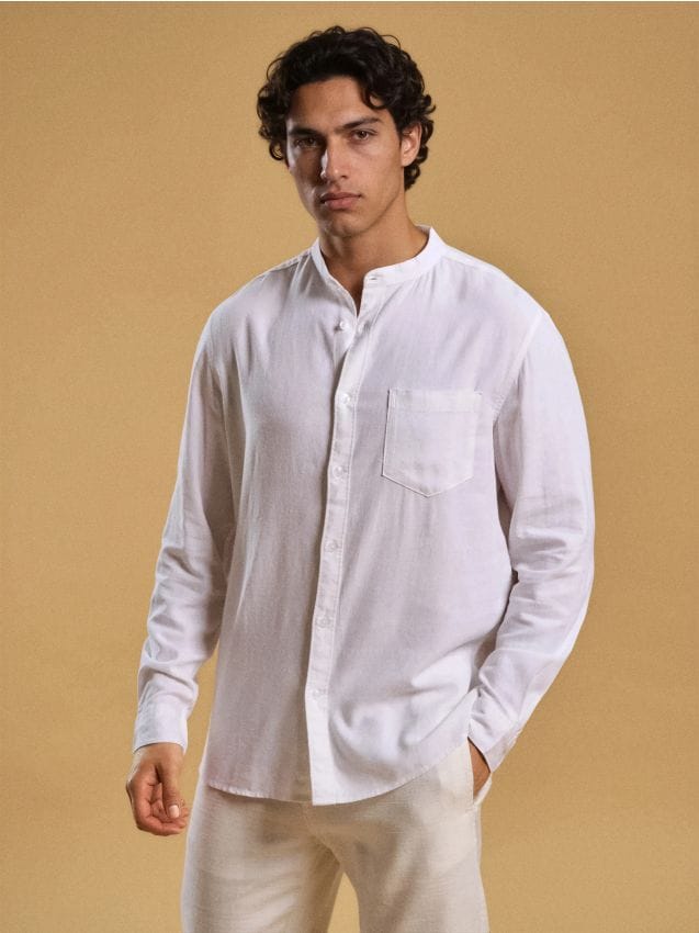 Sinsay - Koszula z domieszką lnu - biały