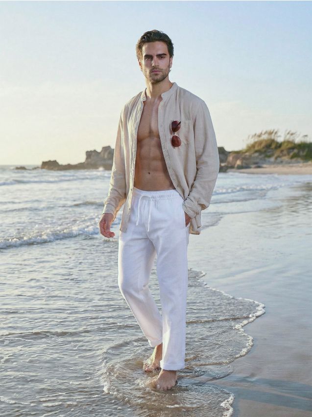 Sinsay - Cămașă cu adaos de in - bej