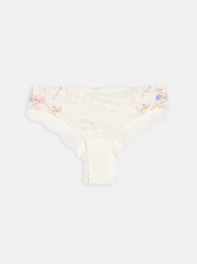 Sinsay - Majtki brazyliany z koronką - kremowy