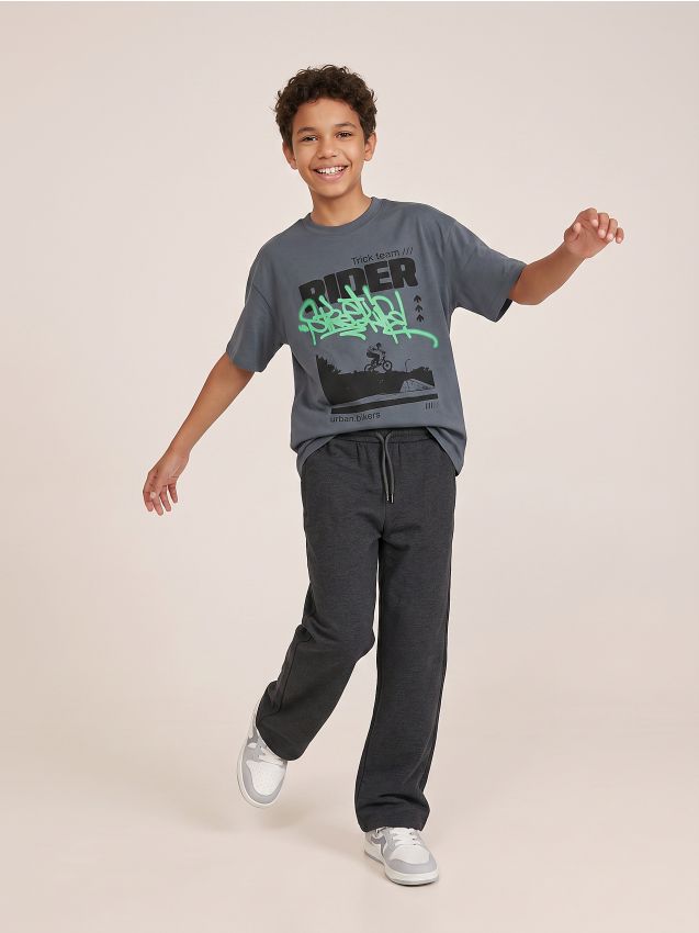 Sinsay - Pantaloni de trening oversize cu opritoare - gri-închis