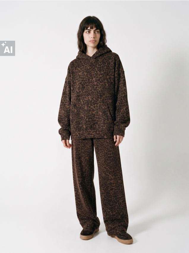Sinsay - Pantaloni de trening wide leg cu imprimeu leopard - multicolor