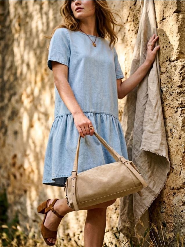 Sinsay - Rochie mini din denim larg cu volan - albastru