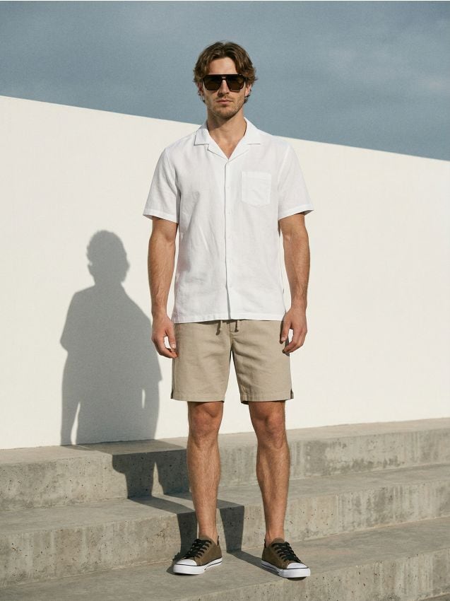 Sinsay - Cămașă cu adaos de in - alb