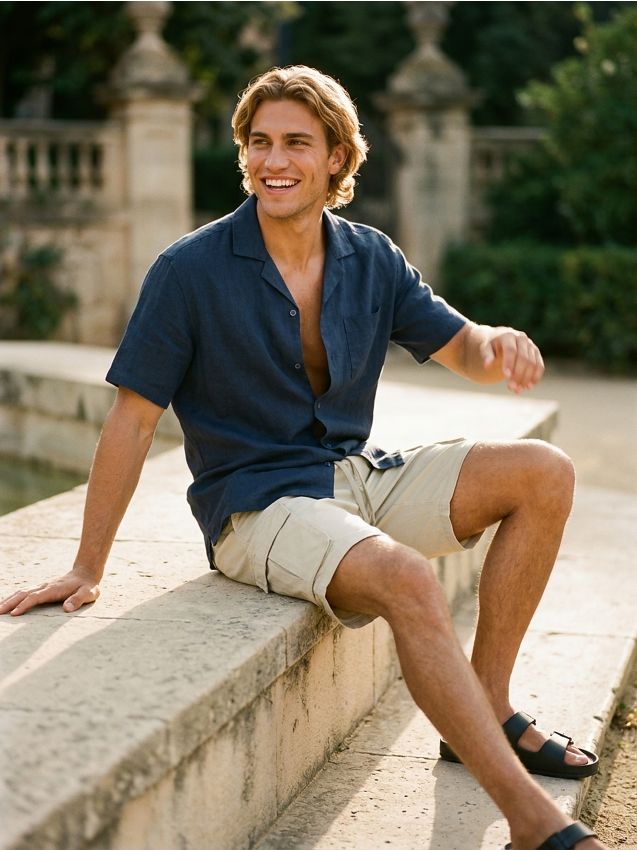 Sinsay - Cămașă cu adaos de in - Gri-albăstrui