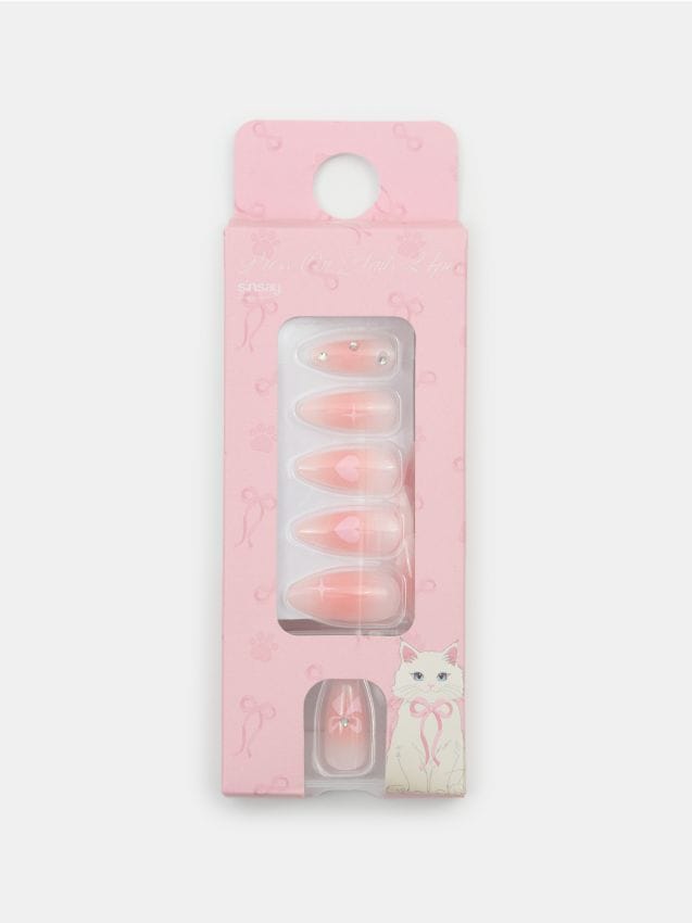 Sinsay - Unghii false migdală cu pietricele 24 pack - roz-pastel