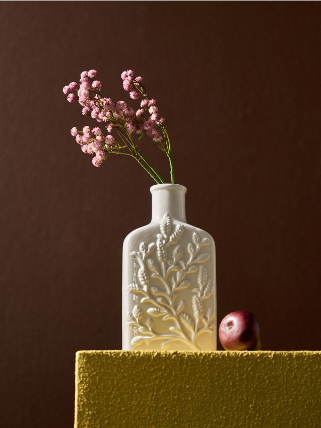 Sinsay - Vazã decorativă cu motiv vegetal în relief - alb