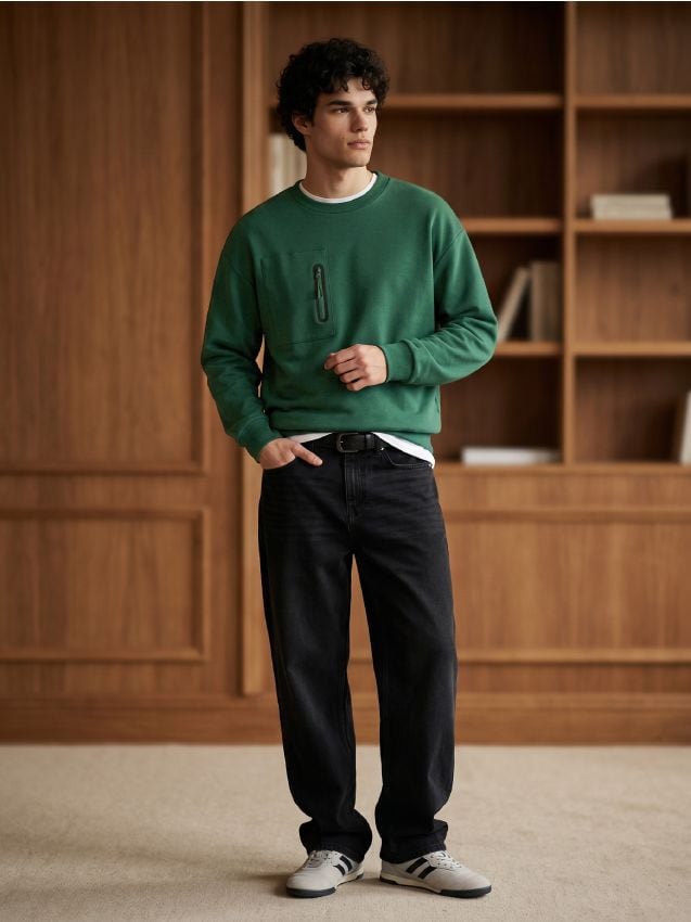 Sinsay - Bluză crewneck cu amestec de bumbac - verde
