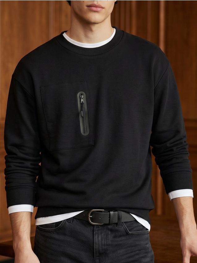 Sinsay - Bluza crewneck z domieszką bawełny - czarny