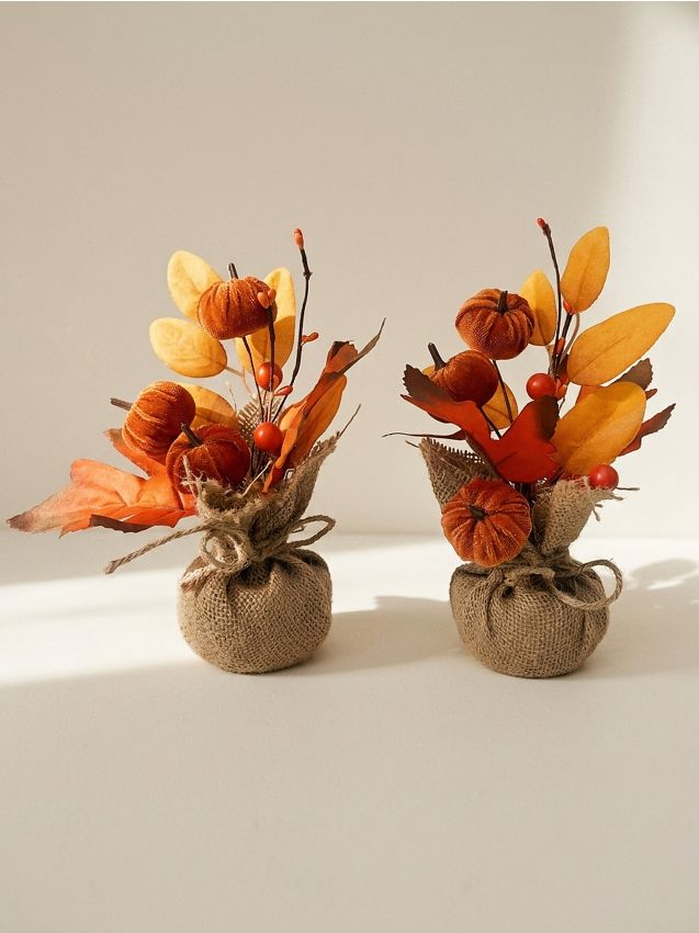 Sinsay - Plante decorative cu motiv de dovleac în ghiveci și sac de iută 2 pack - portocaliu