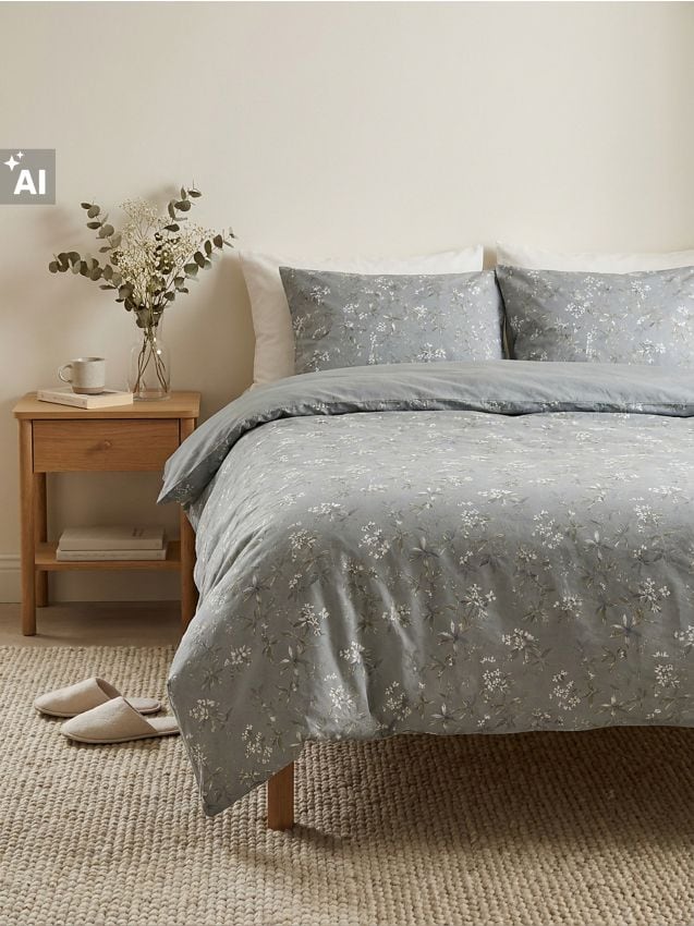 Sinsay - Set de lenjerie de pat reversibilă cu motiv floral - turcoaz-pal