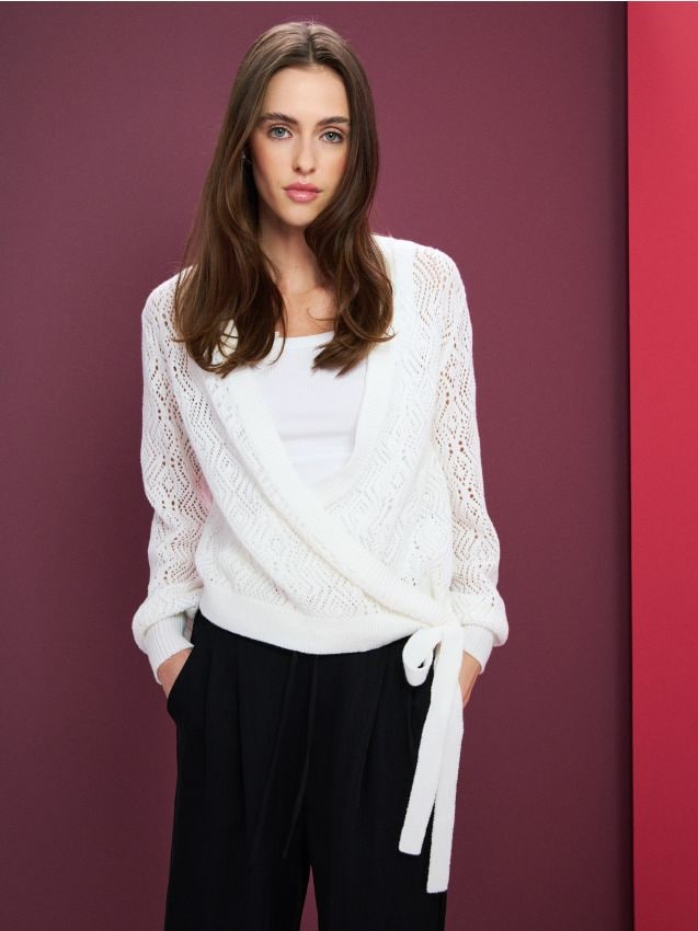 Sinsay - Cardigan ajurat - crem