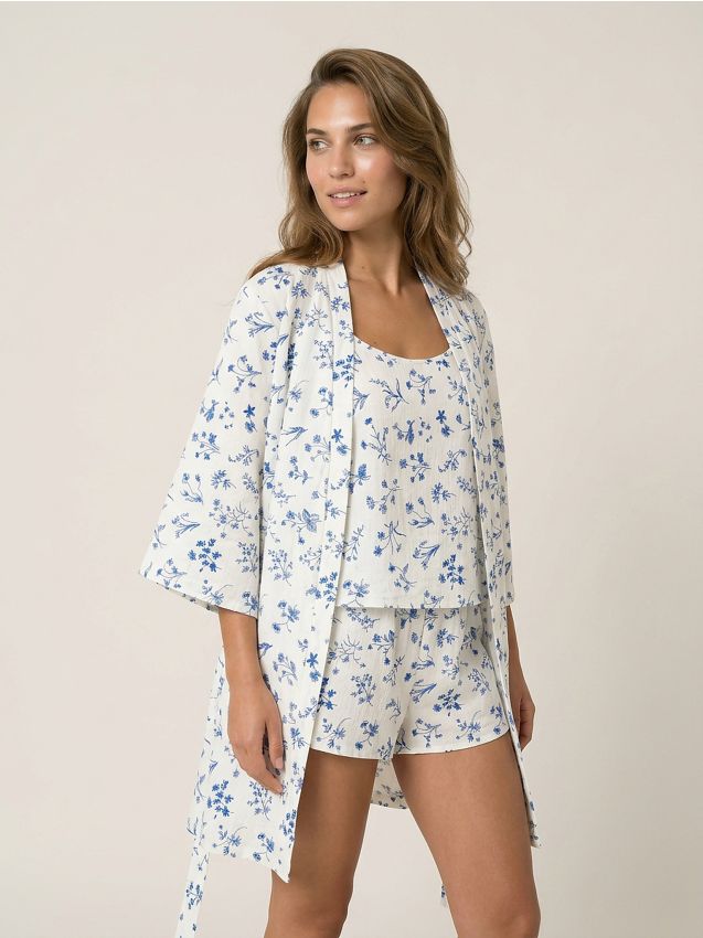 Sinsay - Halat cu motiv floral, legat în talie - alb