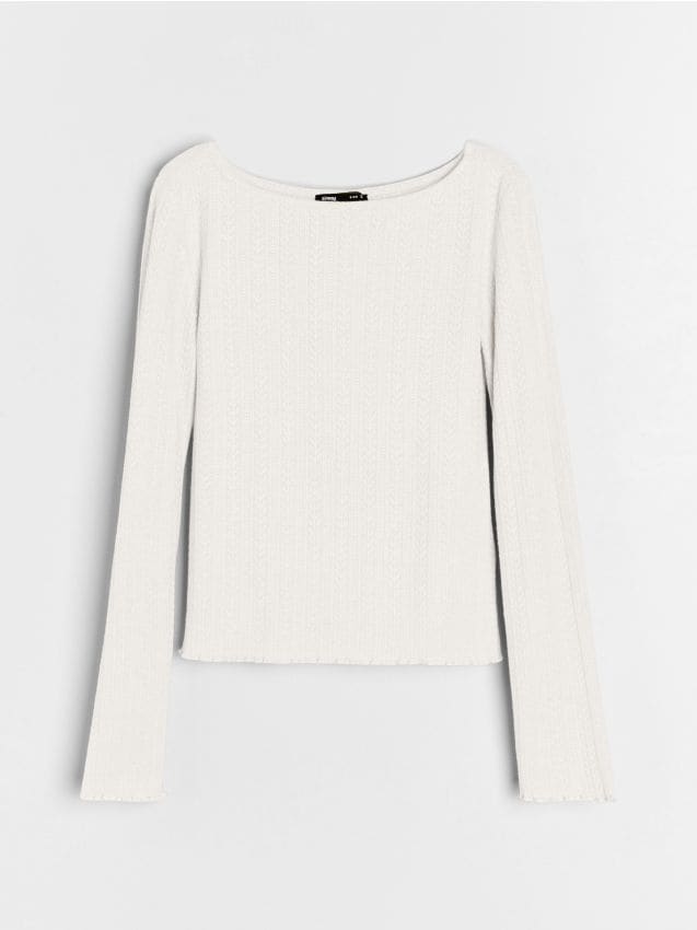 Sinsay - Tričko s dlhými rukávmi - krémová