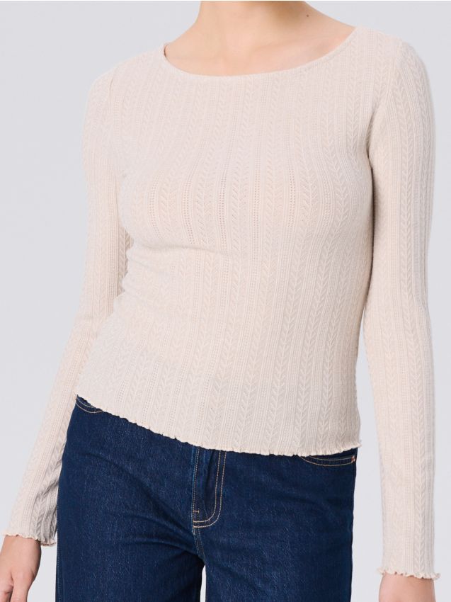 Sinsay - Tričko s dlhými rukávmi - béžová